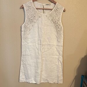 Linen Sleeveless Dress with cotton lace accent